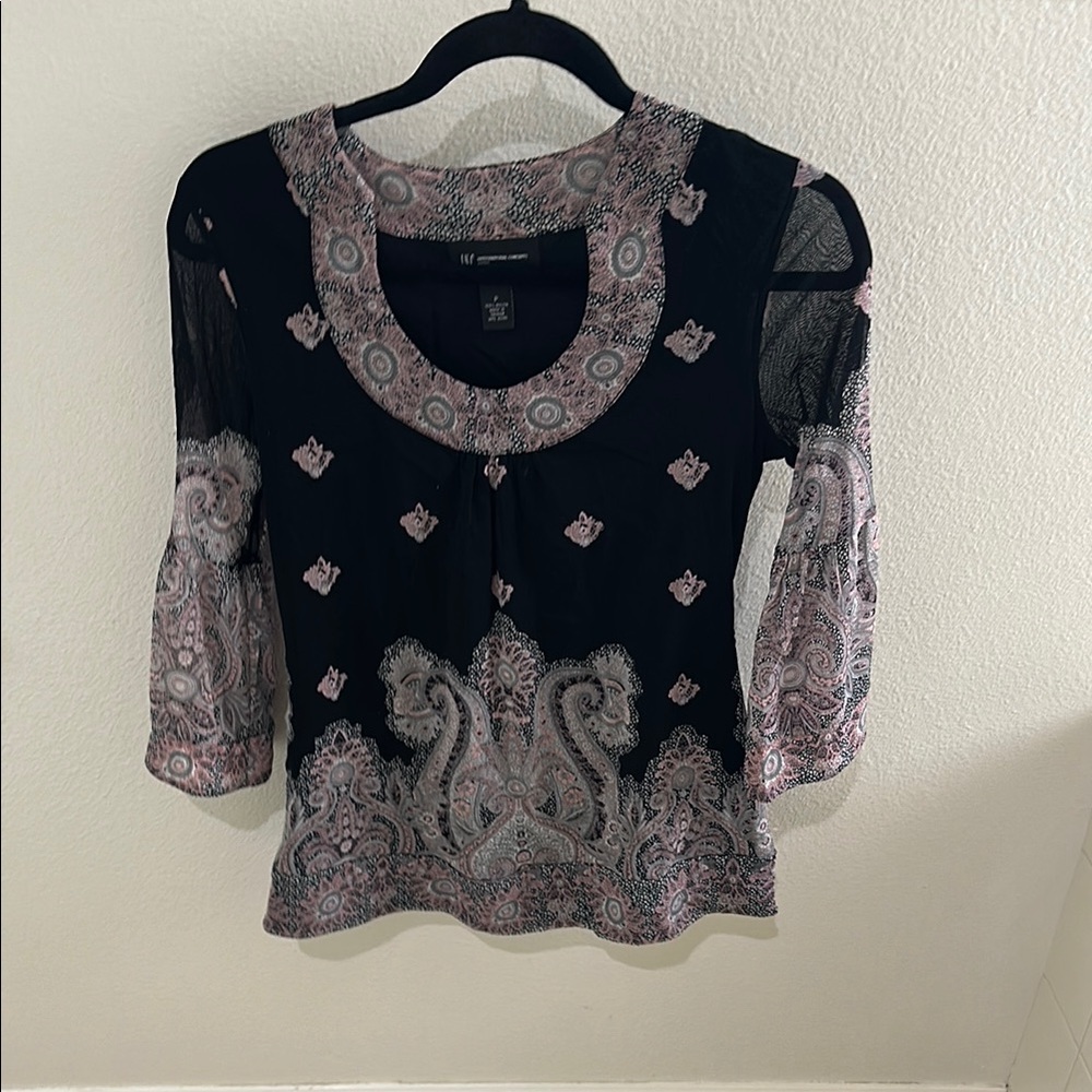 Women's Black and Pink Paisley Top